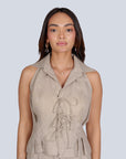Ms.V Linen Tie-Up Collared Top