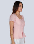 Ms.V Linen Peplum Buttoned Top
