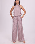 Ms. V Satin Halter Top & Ms.V Flared Satin Pants