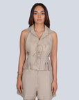 Ms.V Linen Tie-Up Collared Top And Ms.V Flared Dual Pleat Linen Shorts