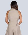 Ms.V Linen Tie-Up Collared Top