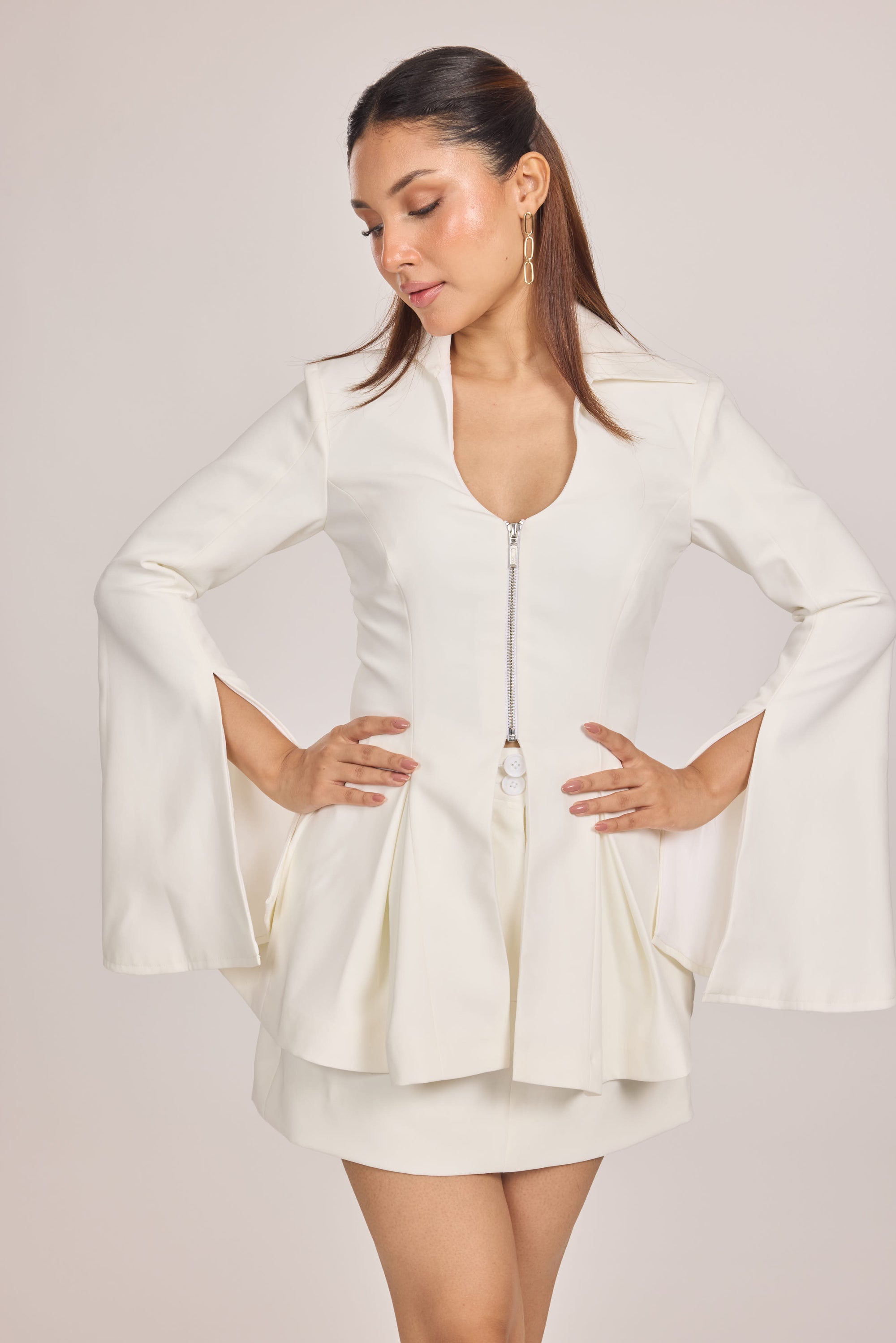 Ms.V Structured Flared Sleeve Top