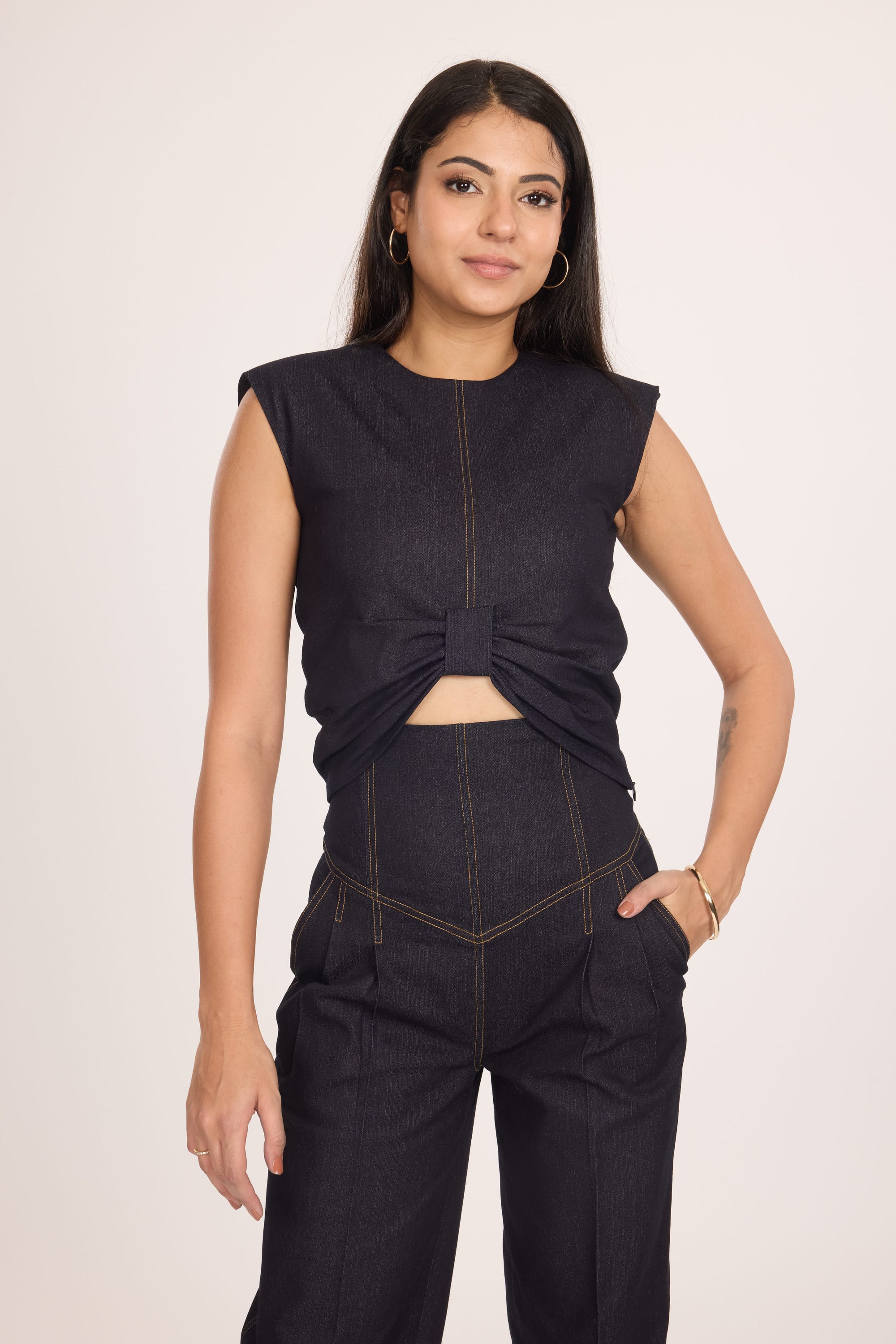 Ms V Structured Denim Crop Top