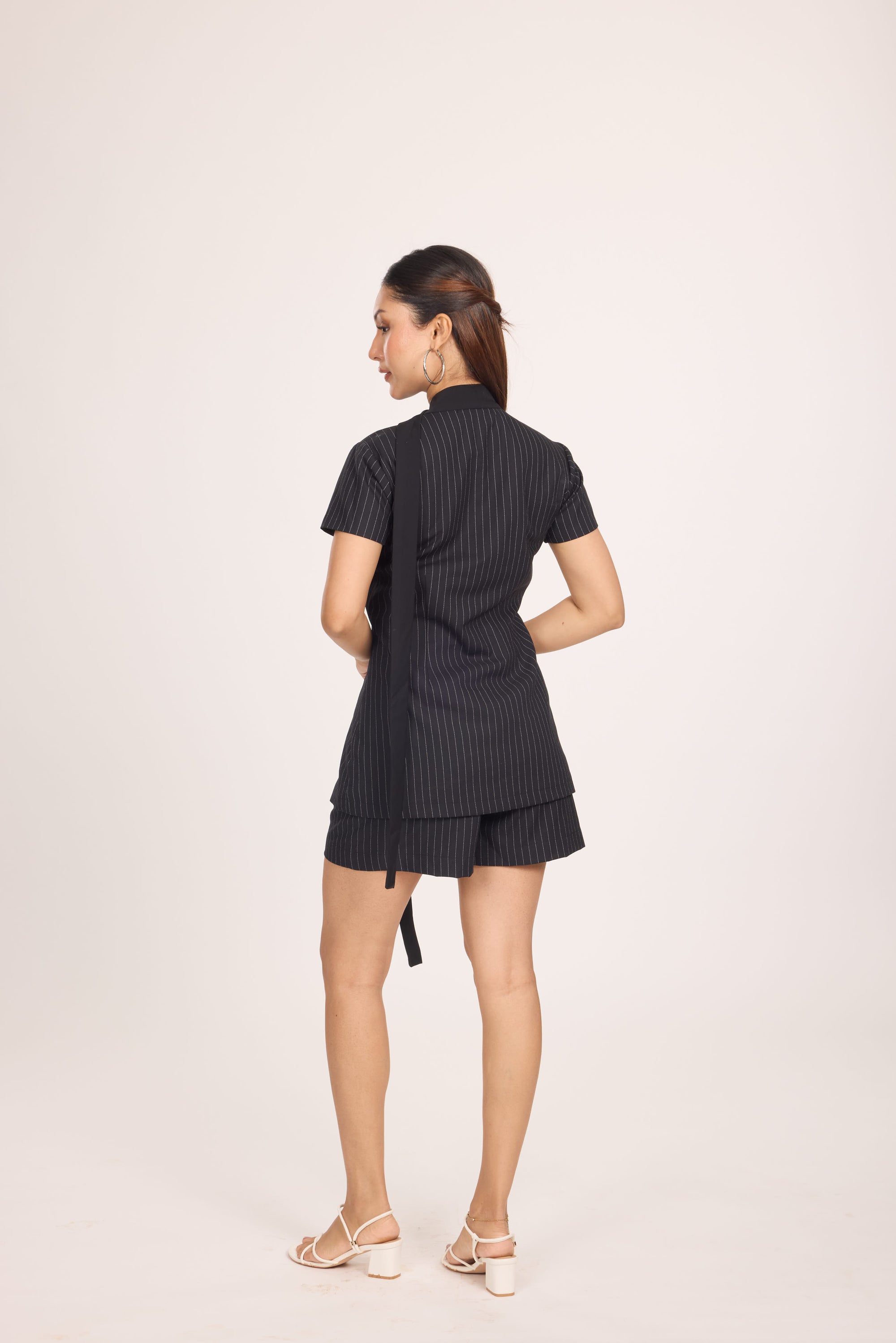 Ms V Pinstripe Cinched Top &amp; Ms.V Flared Pinstripe Tailored Shorts
