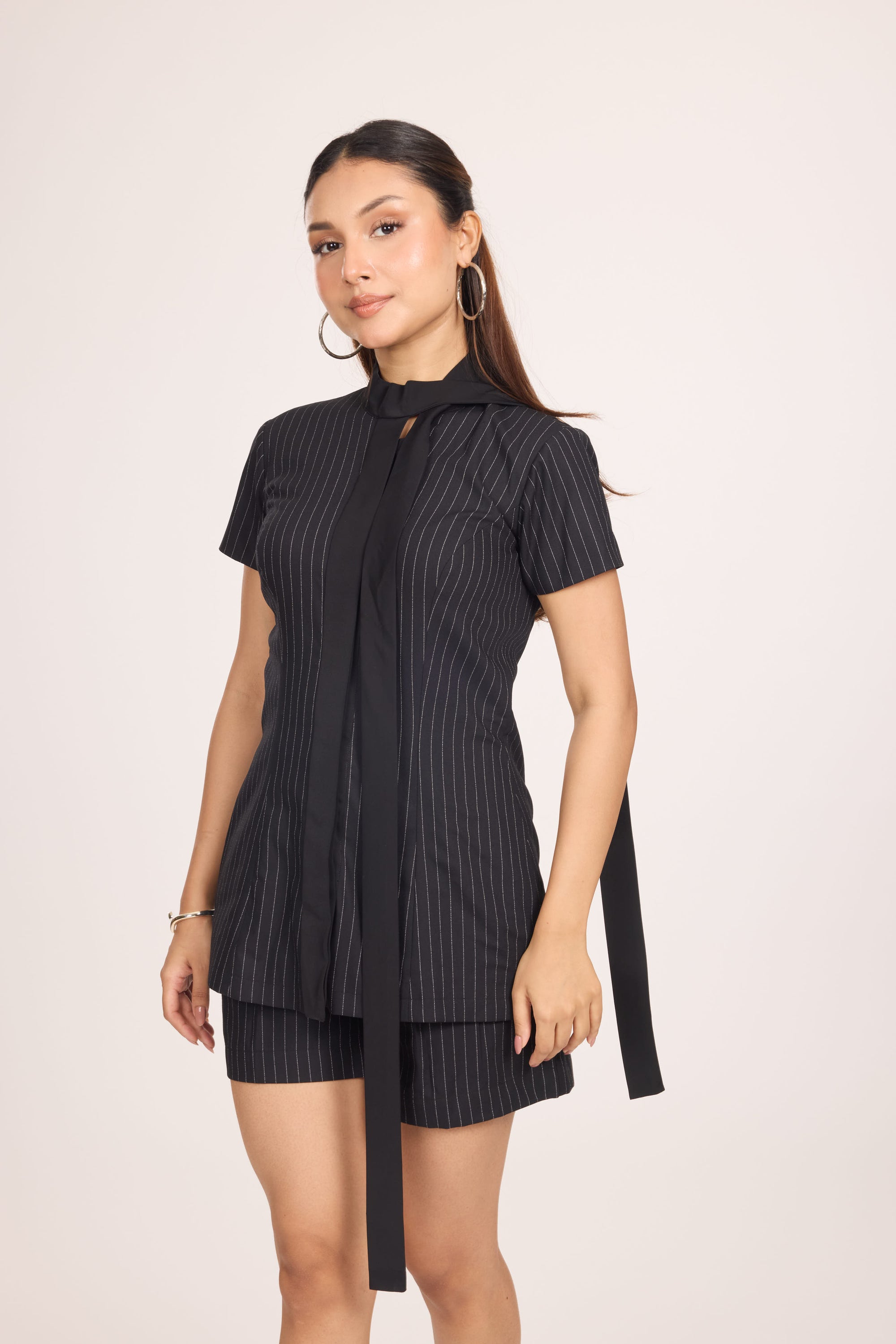 Ms V Pinstripe Cinched Top