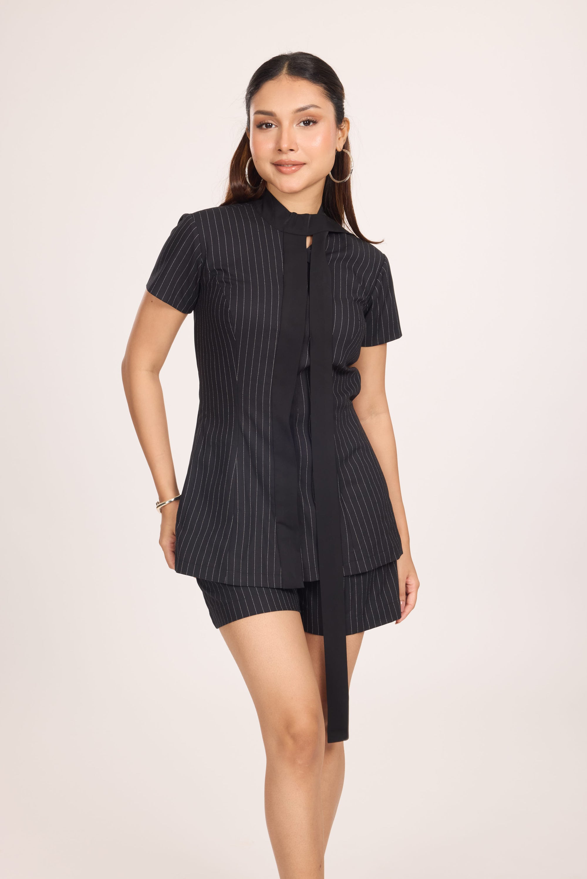 Ms V Pinstripe Cinched Top