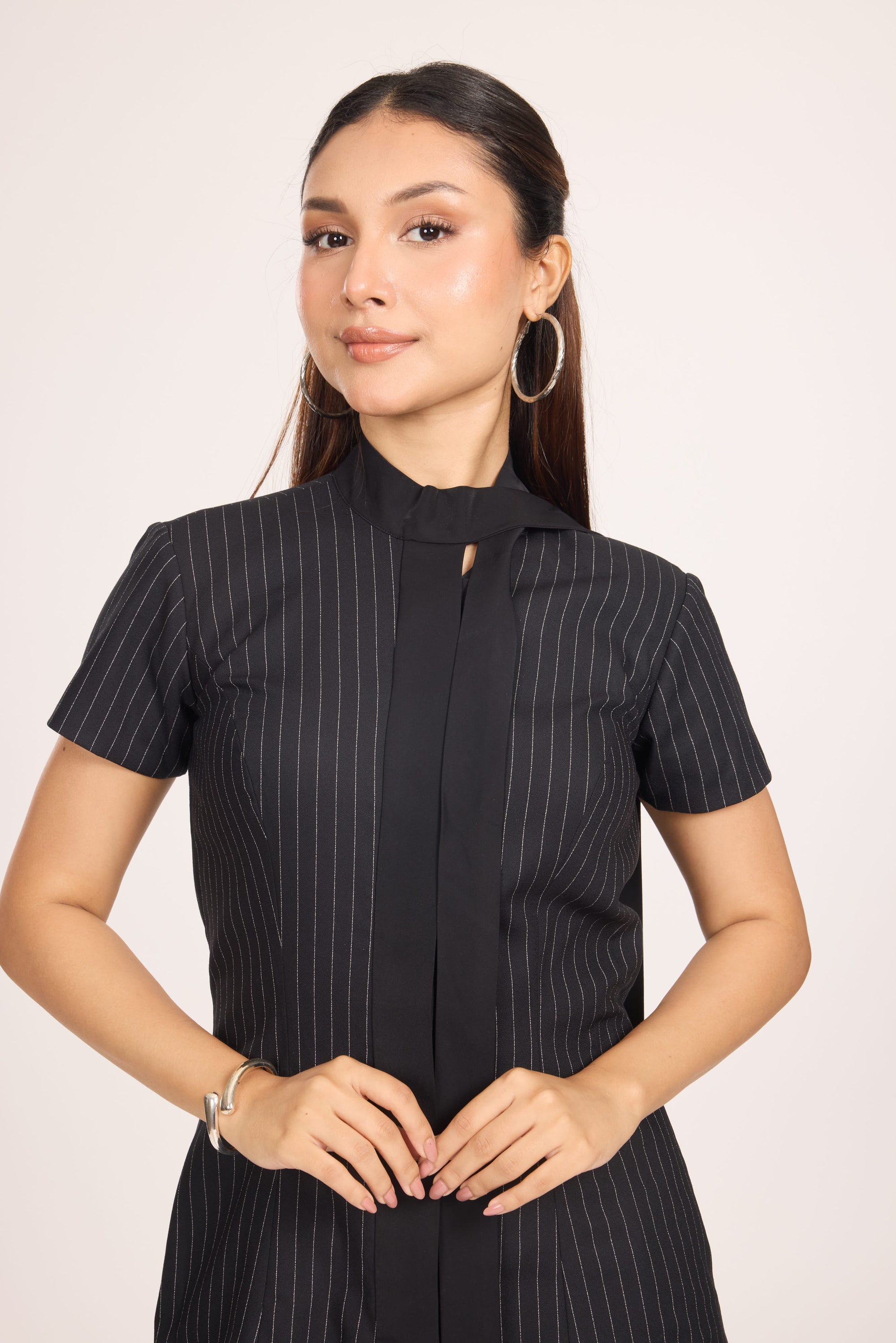 Ms V Pinstripe Cinched Top
