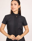 Ms V Pinstripe Cinched Top
