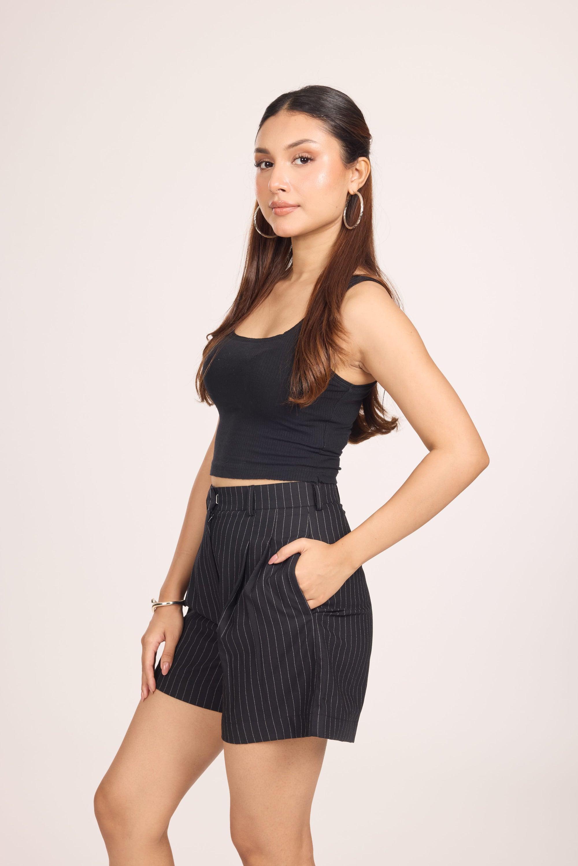 Ms.V Flared Pinstripe Tailored Shorts