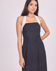 Ms. V Pinstripe Halter Midi Dress