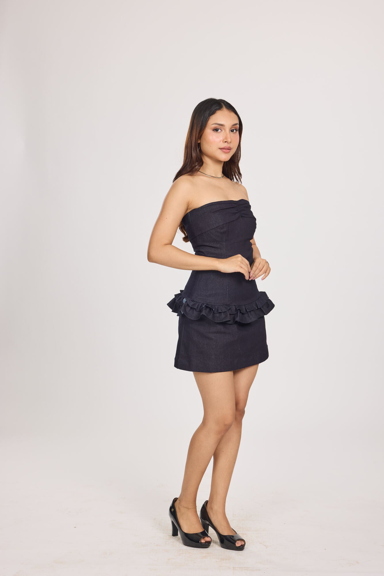 Ms. V Ruched Strapless Denim Top