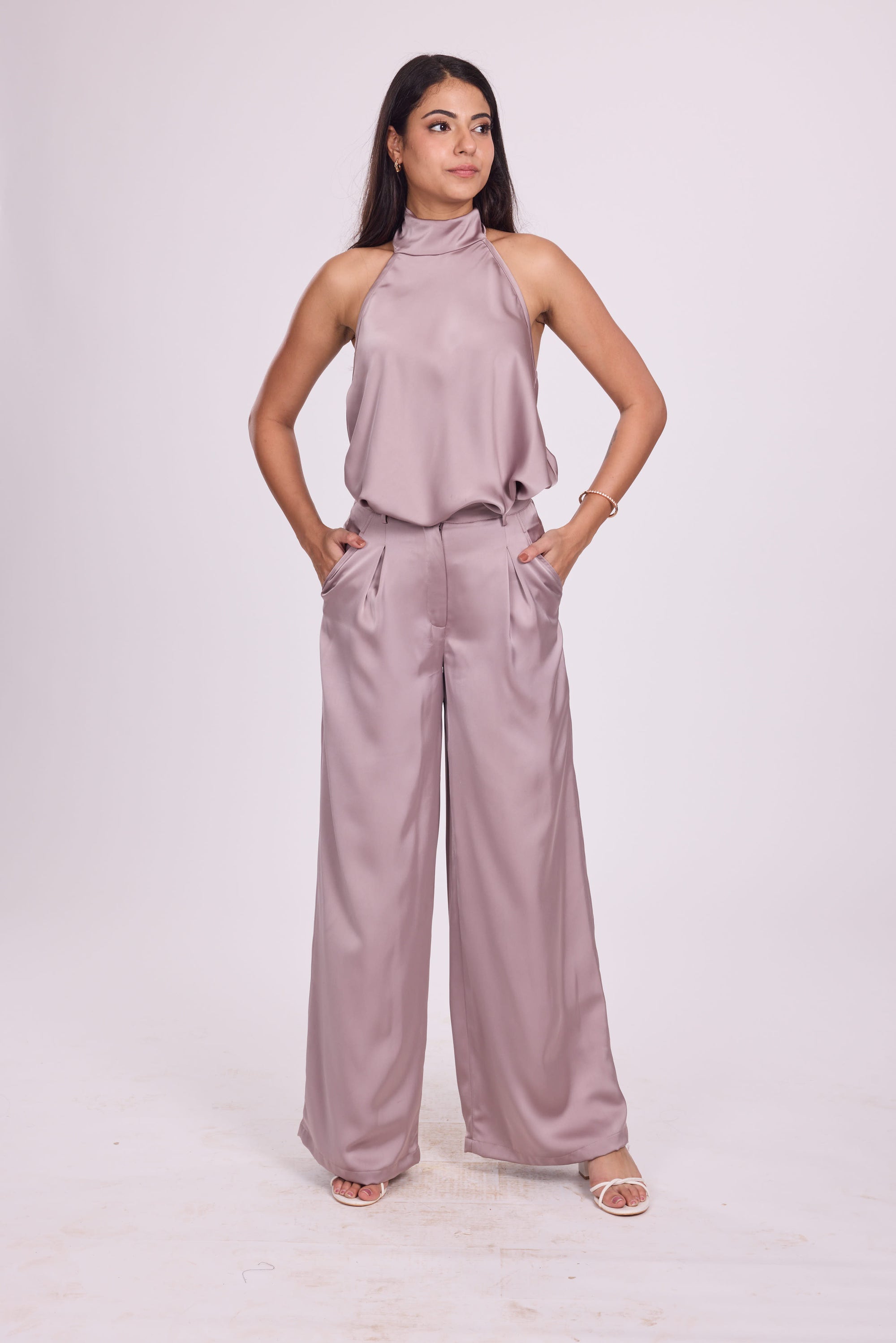 Ms. V Satin Halter Top &amp; Ms.V Flared Satin Pants