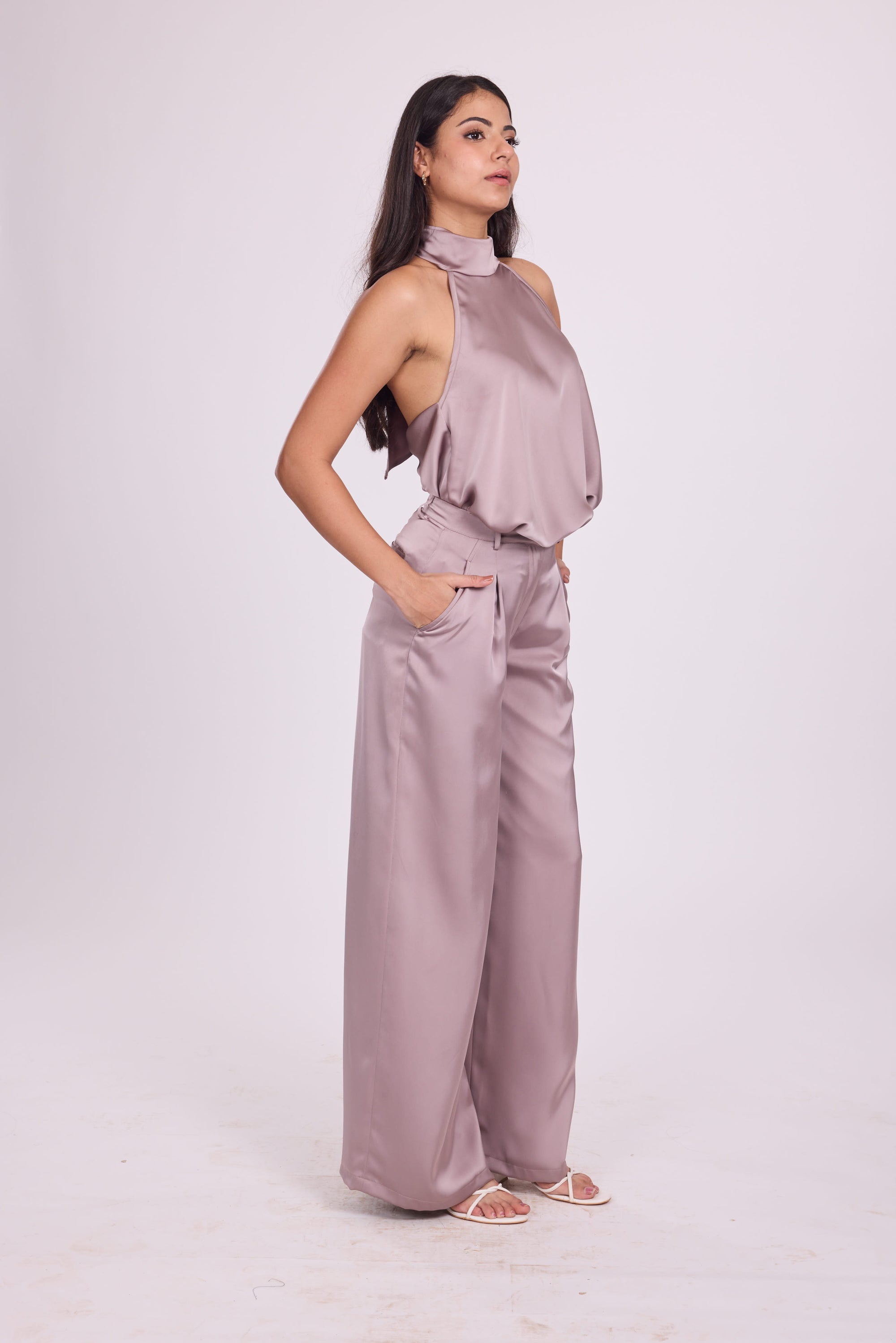 Ms. V Satin Halter Top &amp; Ms.V Flared Satin Pants